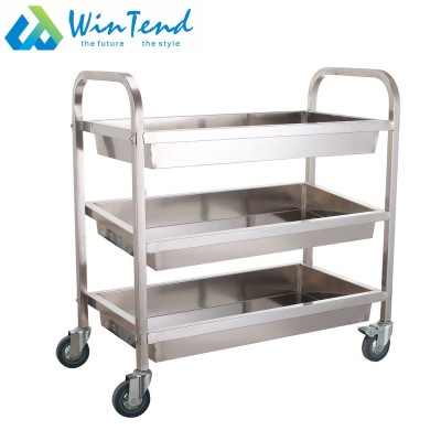 China manufacturer 3 tier square tube restaurant cleaning and collecting trolley cart with deep shelves