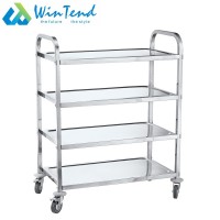 Heavy duty 4 tier commercial stainless steel kitchen trolley with TPR wheels