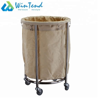 Round soiled housekeeping dirty linen laundry trolley cart with 4 wheels