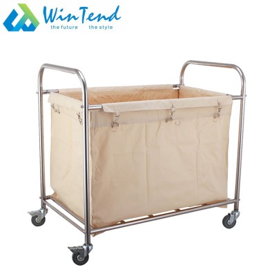 Rectangular trash laundry trolley cart with canvas bag in hotel and hospital